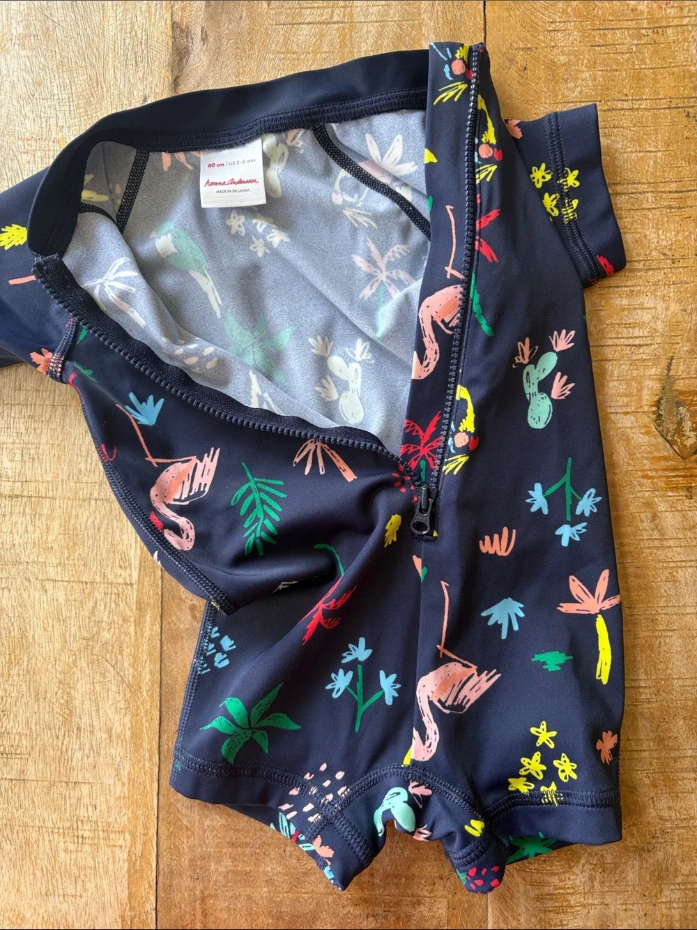 Hanna Andersson Navy Tropical Print Swim Suit size 60/3-6m